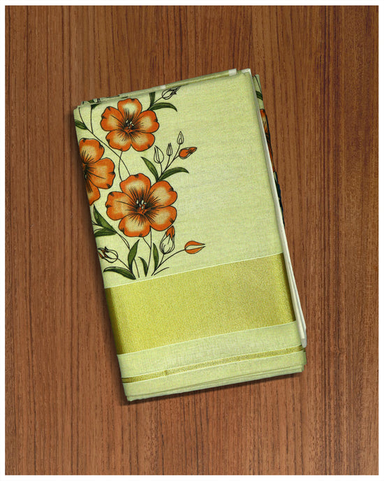 Golden Tissue Kasavu Kara Set Saree With Floral Design