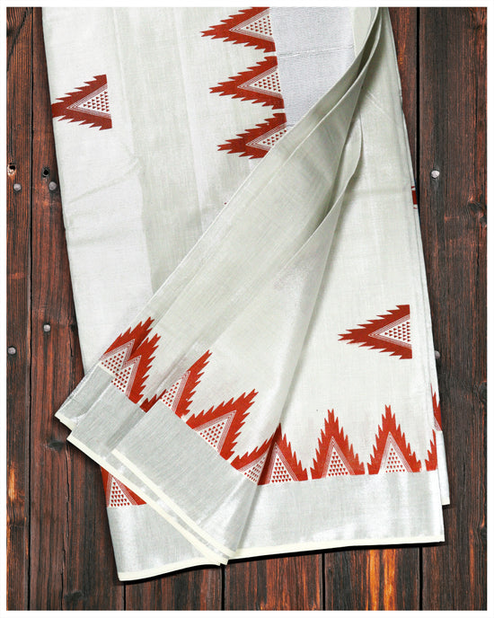 Silver Kasavu Kara Cotton Set Saree With Patterns