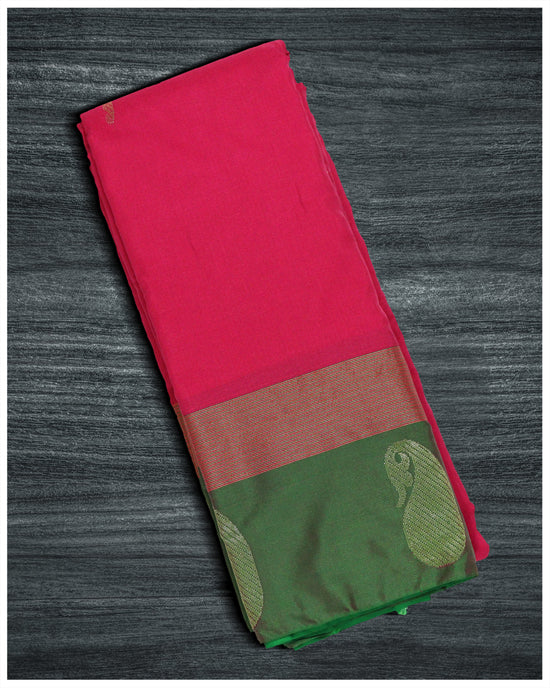 Rose And Green Color Army Silk Saree