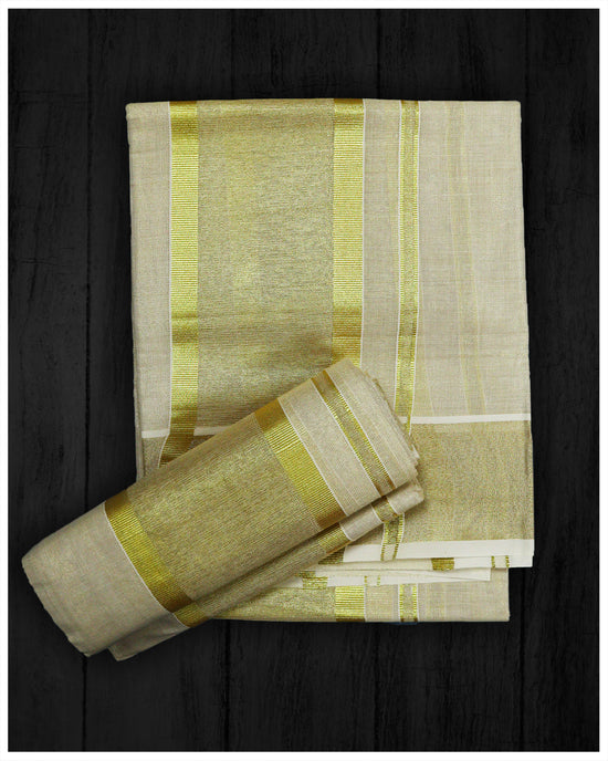 Golden Tissue With Kasavu Kara Set Mundu
