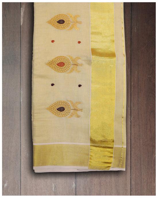 Golden Tissue Set Saree With Golden Kara and Golden Thread Work