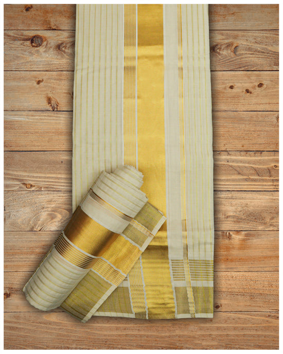 Cotton Set mundu With Kasavu Kara and Golden Stripes