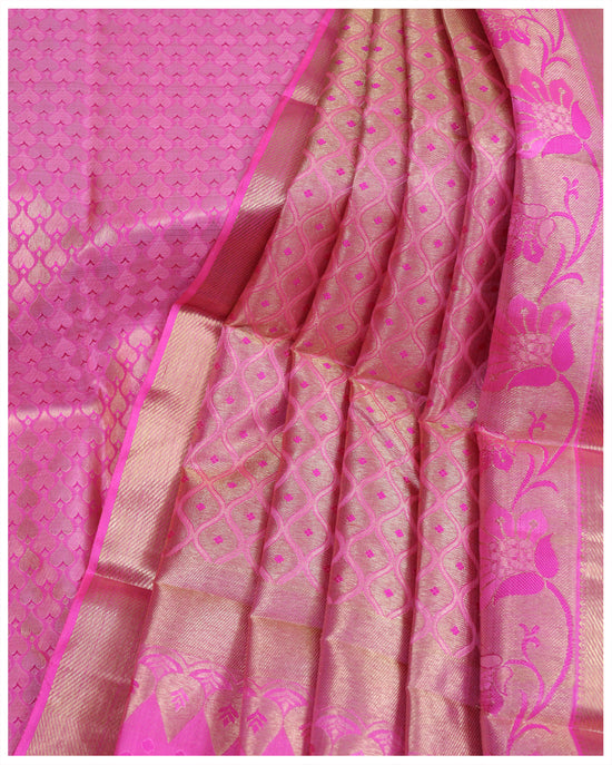 Pure Kanchipuram Brocade Pink Color Wedding Saree