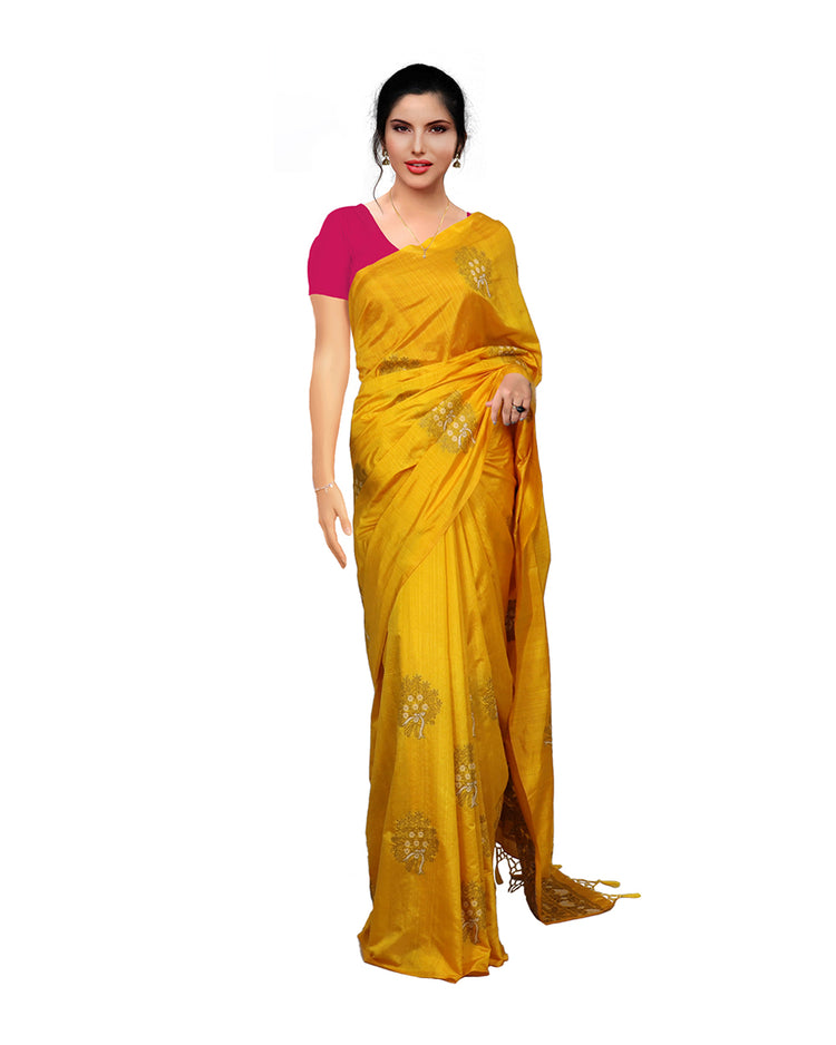 Saffron Yellow Daily Wear Semi Jute Saree Sarees sreevalsamsilks