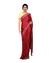Chilly Red colour Party Wear Crape Satin Saree Sarees sreevalsamsilks