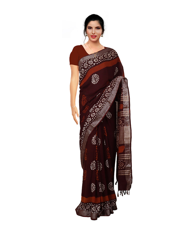 Reddish brown batik print soft cotton saree  for casual wear  sreevalsamsilks