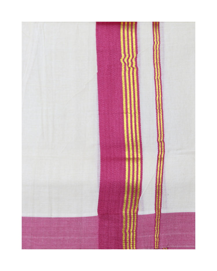 Village Cotton Dhoti with Rasberry Pink and Golden Kara Dhotis sreevalsamsilks