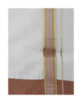 Balaramapuram Handloom Caramel Colour Dhoti with Silver and Golden Border. Dhotis sreevalsamsilks