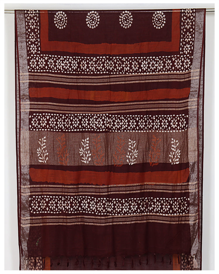 Reddish brown batik print soft cotton saree  for casual wear Sarees sreevalsamsilks