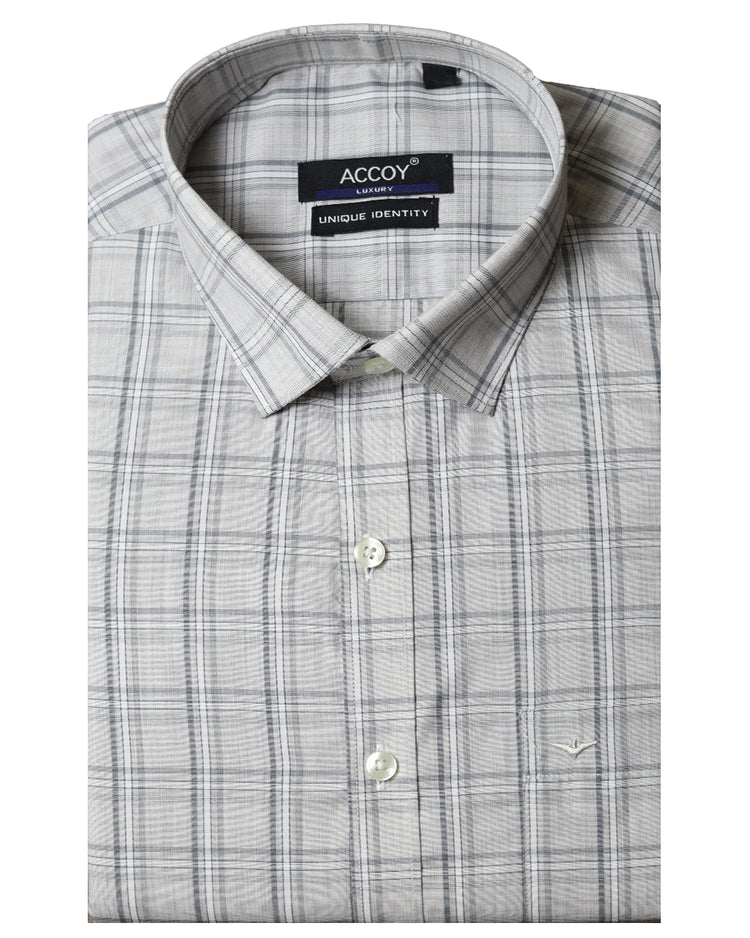 Accoy Checked Ivory Formal Shirt.
