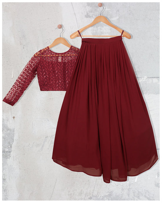 Maroon Color Party Wear Designer Skirt and Top