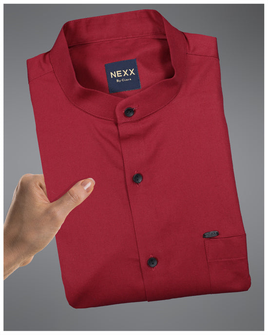 Red Mandarin Collar Full Sleeve Shirt