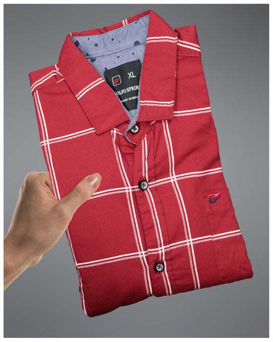 Red Color full sleeve Check shirt for men