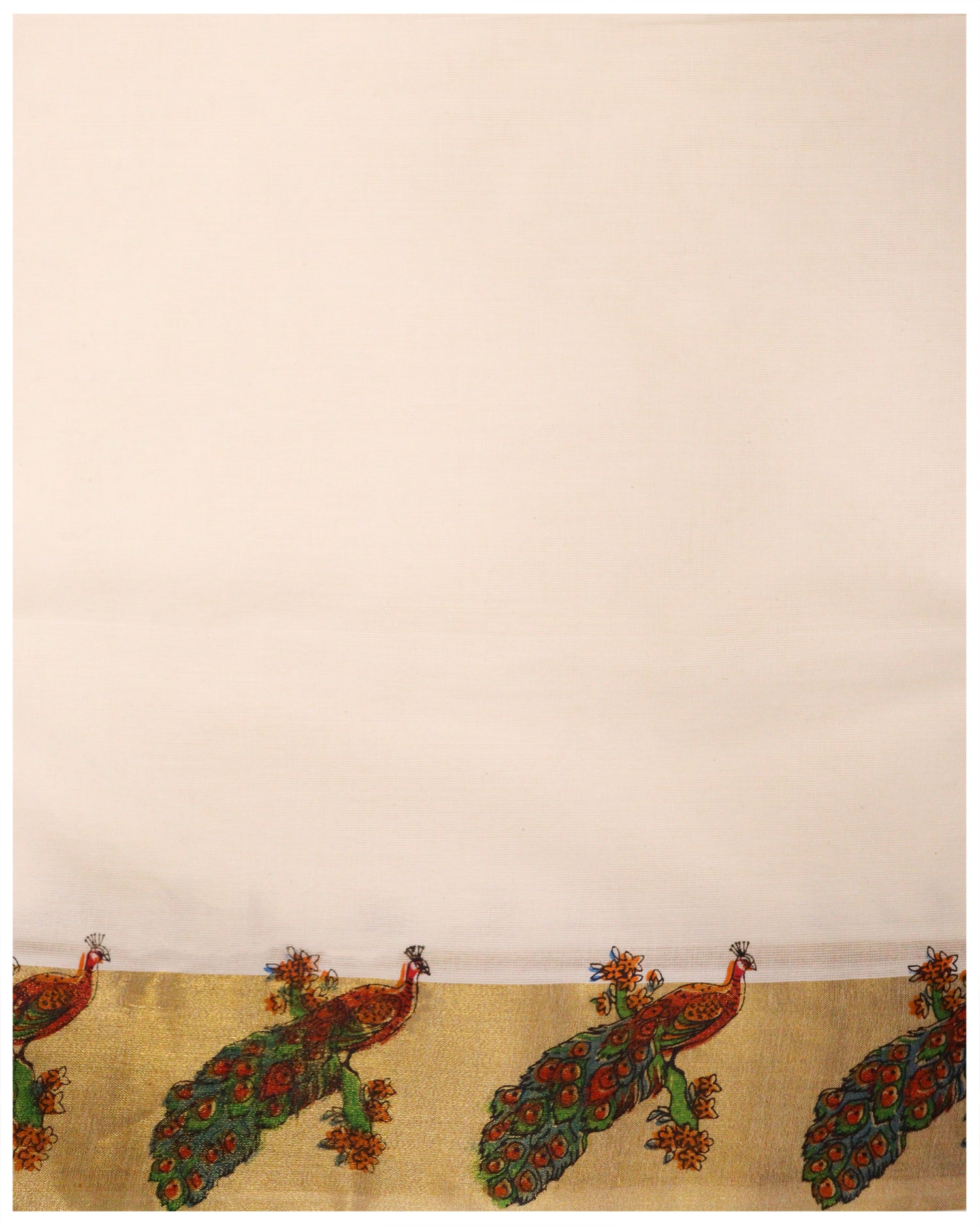 TRADITIONAL SET SAREES  traditional set saree  Set Sarees  set saree online  set saree  online set saree  ONAM SET SAREES  kerala set sarees  Golden Kara With Peacock Print Cotton Set saree  Cotton Set Saree