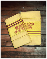 set mundu online  Set Mundu  Set munde  set mund online  set mund  online set munde  onam set mundu  Golden Tissue Fabric With Gold and Maroon Printed Set Mundu  Golden Tissue Fabric With Gold and Maroon Printed Set Mund