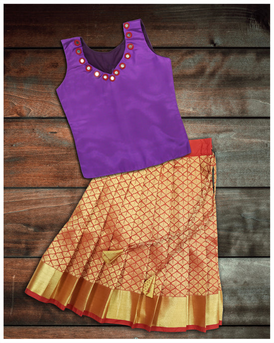Violet Blouse With Red Color Pattu Pavadai