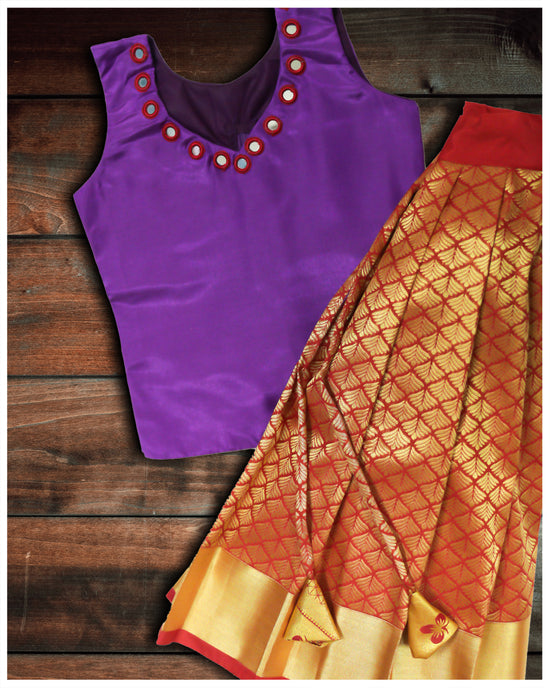 Violet Blouse With Red Color Pattu Pavadai